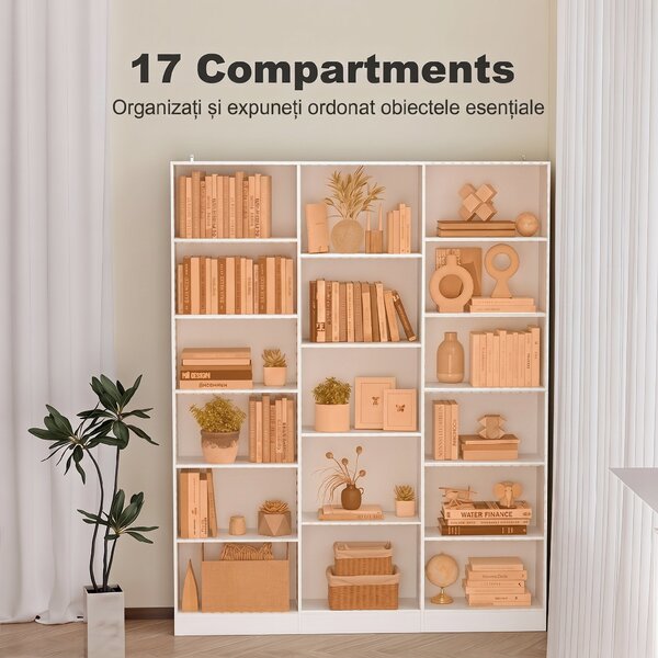 HOMCOM Bibliotecă cu Polițe Reglabile și Sistem Anti-Răsturnare din PAL, 149 x 23,6 x 188 cm, Albă | Aosom Romania