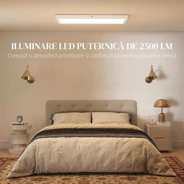 HOMCOM Set de 2 Plafoniere LED Subțiri cu Design Minimalist și Modern, Reglabile, Candelabru LED din Oțel și Plastic, 60x30x3,7 cm, Alb | Aosom Romania