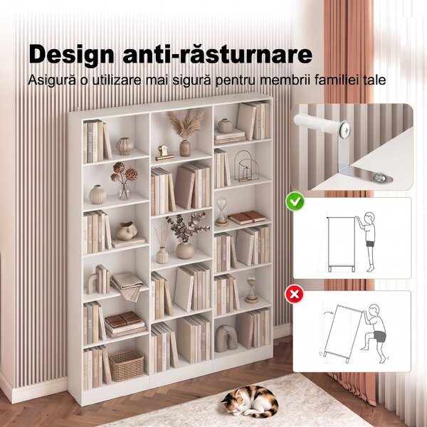 HOMCOM Bibliotecă cu Polițe Reglabile și Sistem Anti-Răsturnare din PAL, 149 x 23,6 x 188 cm, Albă | Aosom Romania