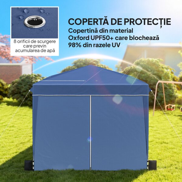 Outsunny Pavilion 3x3 m Pliabil Pop Up cu Înălțime Reglabilă, Pavilion de Grădină cu Pereți Laterali, Saci de Nisip, Geantă de Transport, UV50+, pentru Exterior Camping Petreceri, Albastru Închis | Aosom Romania