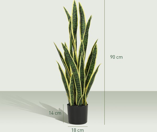 Outsunny Sansevieria Artificială în Ghiveci, Plantă Falsă pentru Interior și Exterior cu 21 de Frunze Modelabile, Ø20x90 cm | Aosom Romania