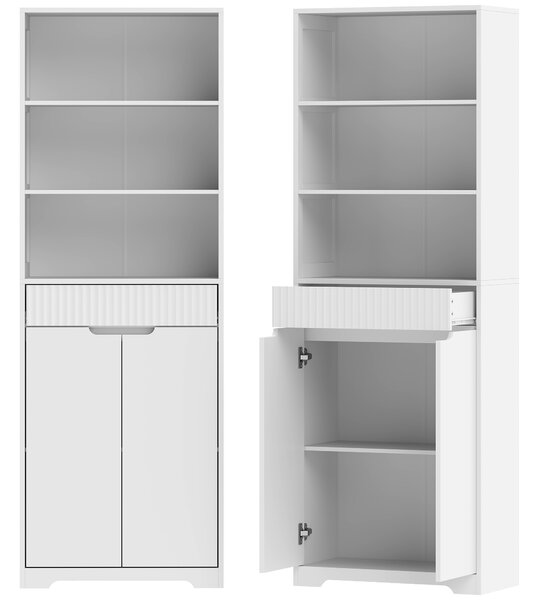 HOMCOM Dulap Înalt pentru Baie Coloană de Baie Îngustă cu 3 Rafturi Deschise Sertar Canelat Raft Reglabil Alb | Aosom Romania