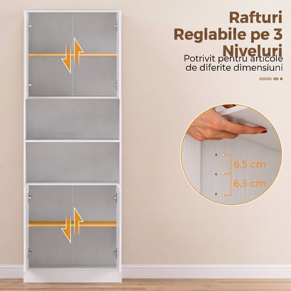 HOMCOM Dulap Cămară de Bucătărie 170cm, cu Raft Reglabil, Alb | Aosom Romania