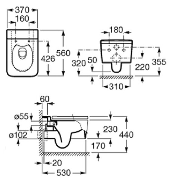 Roca Inspira vas wc agăţat fără margine alb A346537000