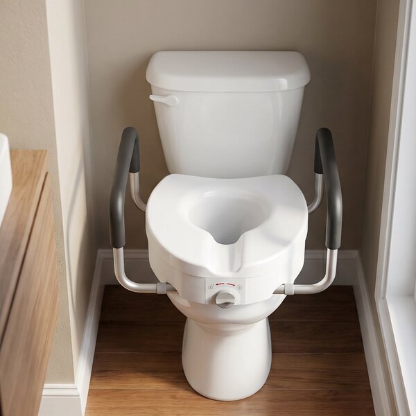 HOMCOM Înălțător WC pentru Vârstnici din HDPE cu Mânere Antialunecare, Lățime Reglabilă, Capacitate 136 kg, Alb | Aosom Romania
