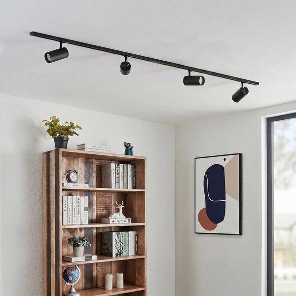 Lindby Sistem de șine Linaro Ø7 cm, 4 becuri, LED, negru, CCT, reglabil, Negru, Studiu / Birou, Metal, Modern