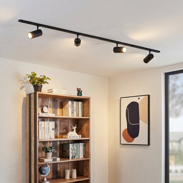 Lindby Sistem de șine Linaro Ø7 cm, 4 becuri, LED, negru, CCT, reglabil, Negru, Studiu / Birou, Metal, Modern