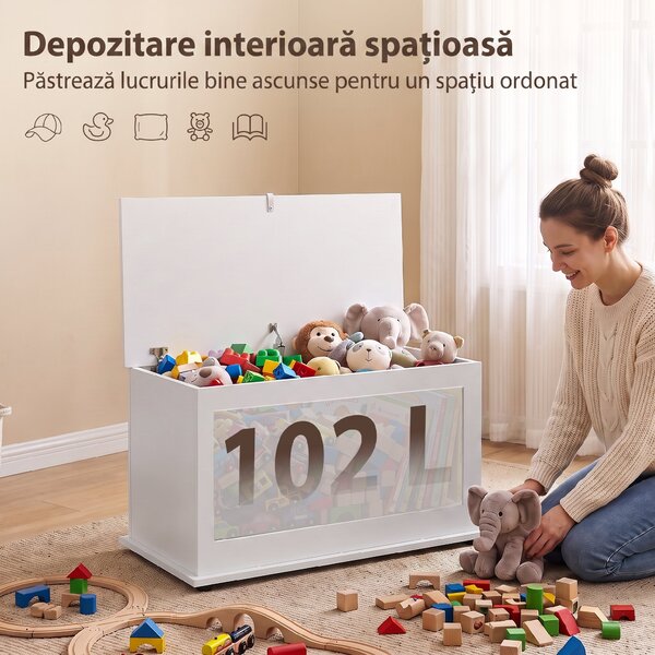 HOMCOM Ladă de Depozitare, Bancă pentru Pantofi cu Capac de Siguranță, pentru Capătul Patului, Alb | Aosom Romania