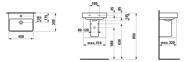 Laufen Pro S lavoar 45x34 cm dreptunghiular clasică-mobilier alb luciu H8159610001041