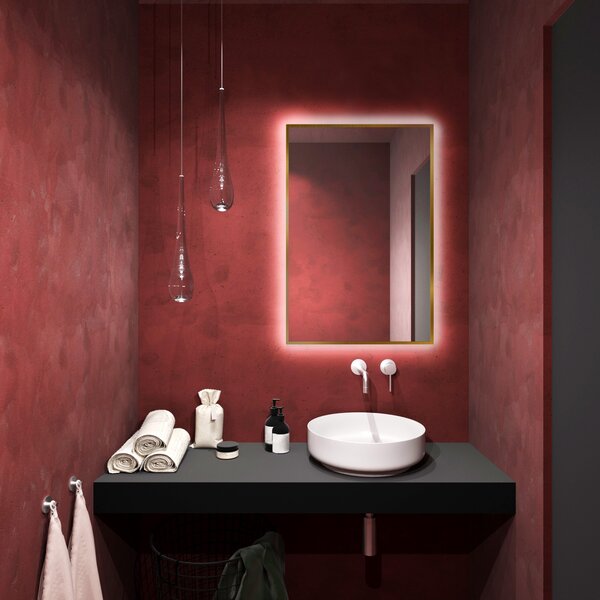 Baltica Design Tiny Border Straight oglindă 60x90 cm dreptunghiular cu iluminare auriu 5904107904696