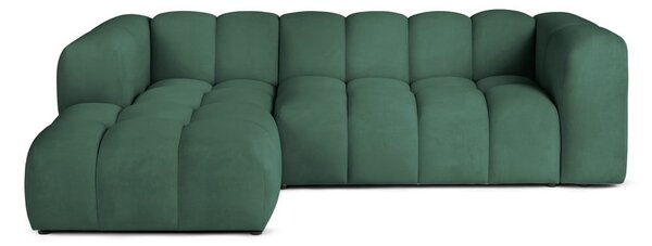 Colțar verde cu tapițerie din catifea (cu colț pe partea stângă, cu șezlong) Cube – Bonami Selection