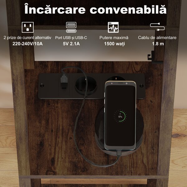 Lampă de Podea HOMCOM LED cu Rafturi, Lampă Modernă cu Comutator cu Pedală și Porturi USB, Temperatură Reglabilă a Luminii pentru Living, Dormitor, Maro | Aosom Romania