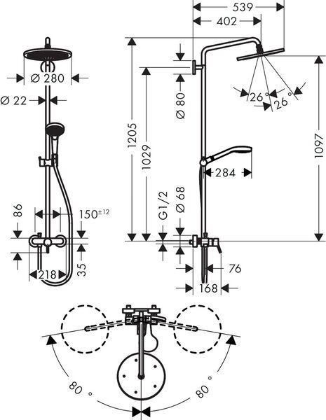 Hansgrohe Croma set de duș perete crom 26791000