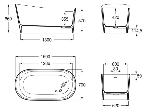 Roca Maui Round cadă freestanding 150x70 cm ovală alb A248499000