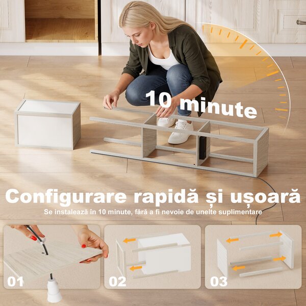 HOMCOM Lampă de Podea LED cu Rafturi, Lampă Modernă cu Comutator cu Pedală și Porturi USB, Lumină cu Culori Reglabile pentru Living și Dormitor, Stejar | Aosom Romania