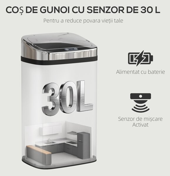 HOMCOM Cos de gunoi cu senzor 30L inox elegant | Aosom Romania