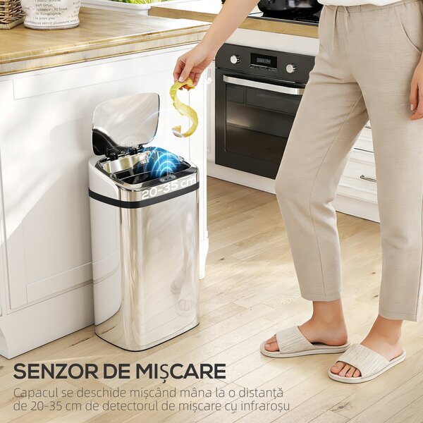 HOMCOM Cos de gunoi cu senzor 30L inox elegant | Aosom Romania
