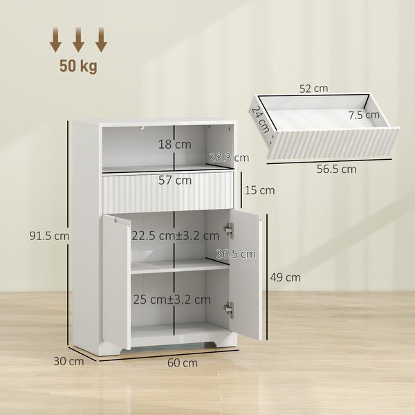 HOMCOM Dulap de sub Attributebaie Compact cu Sertar, 60x30x80 cm, Alb | Aosom Romania