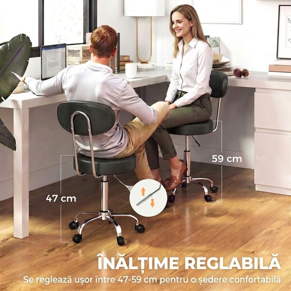 HOMCOM Scaun Reglabil Rotativ a 360°con Spătar Și Șezut Tapițate, Negru | Aosom Romania