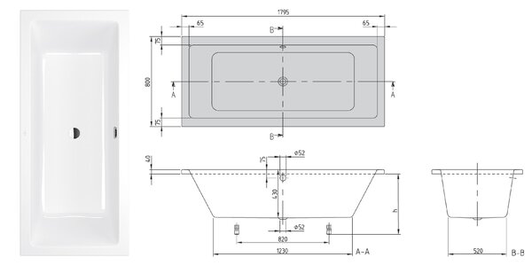 Villeroy & Boch Targa Plus cada dreptunghiulară 179.5x80 cm alb UBA180NES2V-01