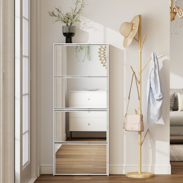 HOMCOM Dulap pentru Pantofi Economizor de Spațiu cu 4 Uși cu Oglindă 63x17x146 cm Alb | Aosom Romania