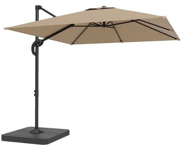 Outsunny Parasol cu braț lateral pătrat parasol de grădină exterior bază și plăci de umplere stâlp aluminiu protecție UV50+2,4x2,4m kaki | Aosom Romania