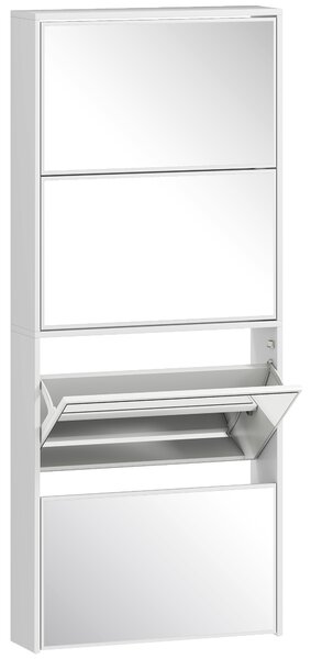 HOMCOM Dulap pentru Pantofi Economizor de Spațiu cu 4 Uși cu Oglindă 63x17x146 cm Alb | Aosom Romania