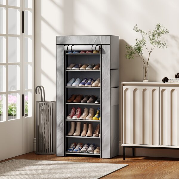 HOMCOM Pantofar cu 7 rafturi din oțel, cu husă din material nețesut, 60 x 30 x 126 cm, gri | Aosom Romania