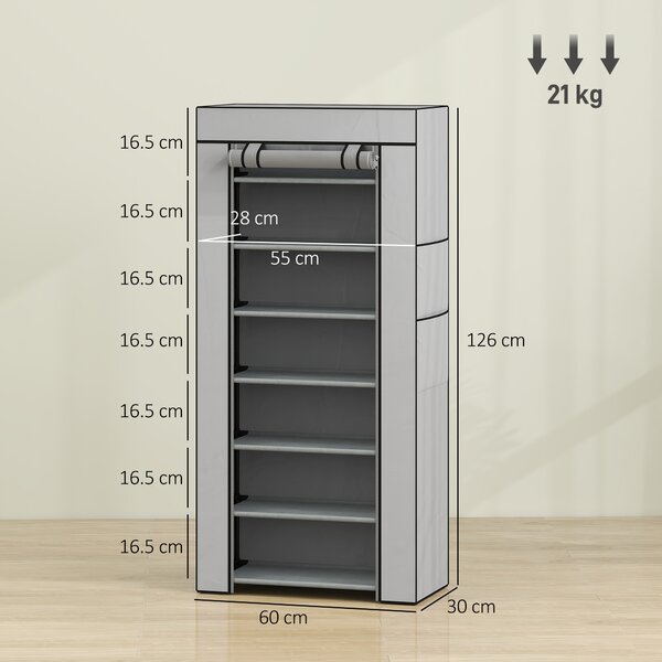 HOMCOM Pantofar cu 7 rafturi din oțel, cu husă din material nețesut, 60 x 30 x 126 cm, gri | Aosom Romania
