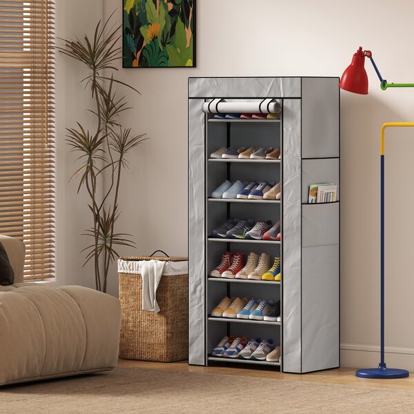 HOMCOM Pantofar cu 7 rafturi din oțel, cu husă din material nețesut, 60 x 30 x 126 cm, gri | Aosom Romania