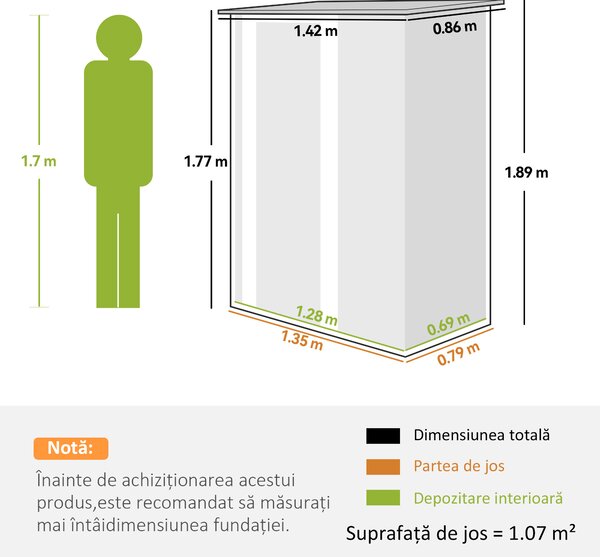 Outsunny Căsuță de Grădină 1.07m² din Oțel Zincat, Căsuță pentru Unelte cu Ușă Blocabilă, Acoperiș Înclinat, 142x86x189 cm, Galben | Aosom Romania