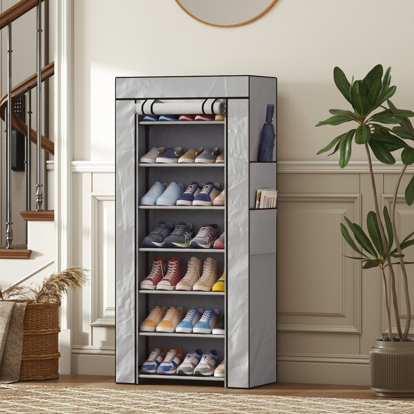 HOMCOM Pantofar cu 7 rafturi din oțel, cu husă din material nețesut, 60 x 30 x 126 cm, gri | Aosom Romania