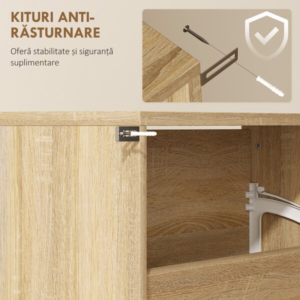 HOMCOM Dulap pentru Încălțăminte Slim cu 4 Uși și Oglindă 63x17x146 cm Culoare Lemn | Aosom Romania