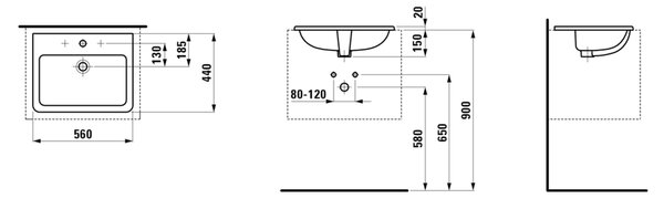 Laufen Pro S lavoar 56x44 cm dreptunghiular încastrat alb luciu H8189630001041