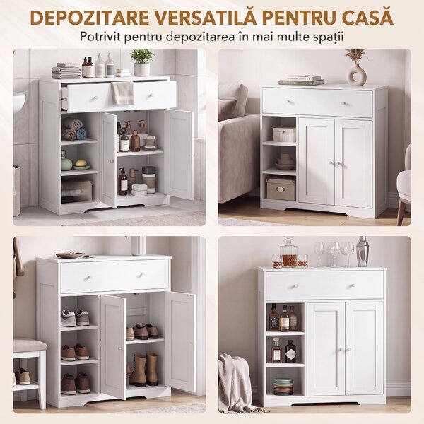 HOMCOM Dulăpior Da Baie Con Cassetto E Ușă, Alb | Aosom Romania