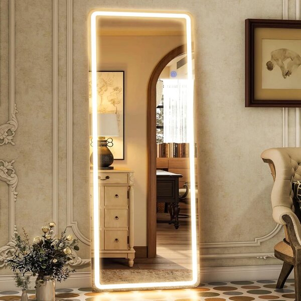 Oglindă LED Dreptunghiulară, 3 tipuri de Culoare, Intensitate reglabilă, Control Touch, Sticlă HD, Cadru Aluminiu, cu Suport, 160x50 cm