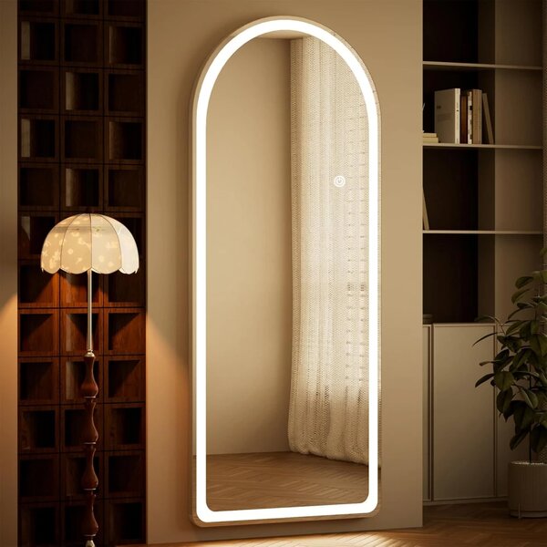 Oglindă LED Arcuită, 3 tipuri de Culoare, Intensitate reglabilă, Control Touch, Sticlă HD, Cadru Aluminiu, cu Suport, 160x50 cm