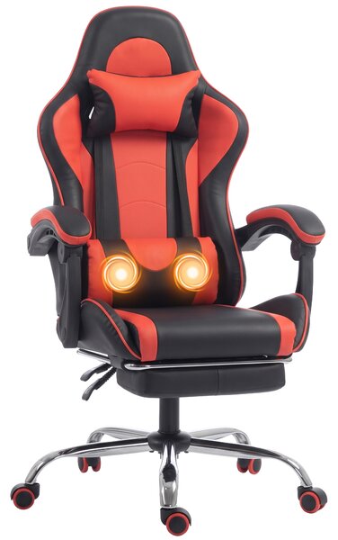 HOMCOM Scaun Gaming Ergonomic cu Masaj, Suport Lombar Reglabil, Piele Ecologică, Suport pentru Picioare, Roșu | Aosom Romania