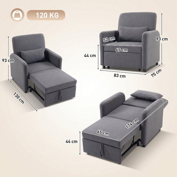 HOMCOM Fotoliu Extensibil 3 în 1 cu Spătar Reglabil | Aosom Romania