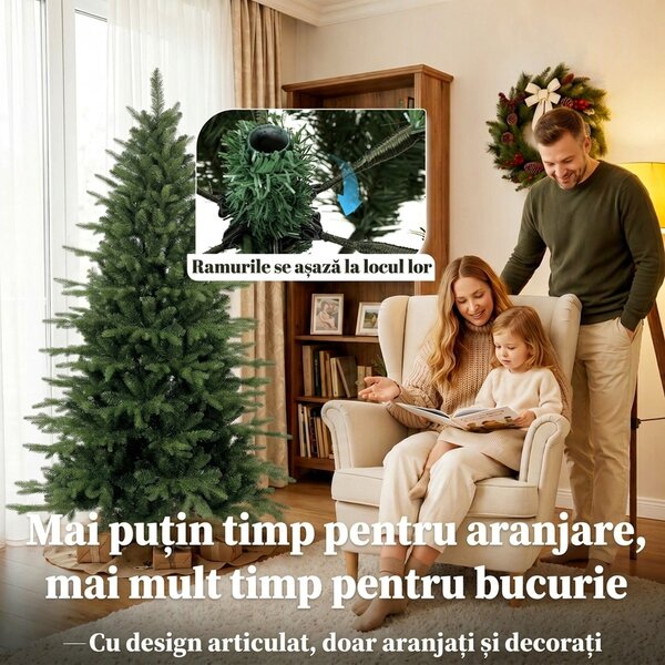 HOMCOM Brad de Crăciun artificial 180 cm cu bază pliabilă din lemn, deschidere automată, verde | Aosom Romania