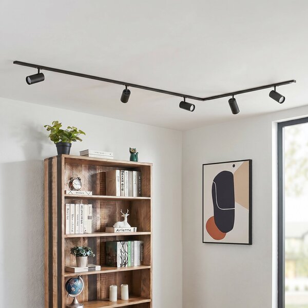 Lindby Sistem de șine Linaro Ø7 cm, 5 becuri, LED, negru, CCT, reglabil, Negru, Studiu / Birou, Metal, Modern
