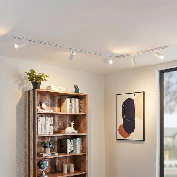 Lindby Sistem de șine Linaro, Ø 7 cm, 5 becuri, LED, alb, CCT, reglabil, Alb, Studiu / Birou, Metal, Modern