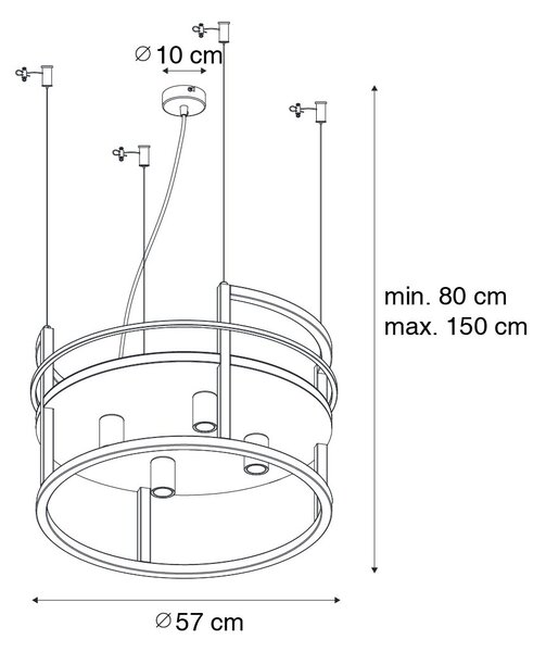 Lampă suspendată industrială neagră cu suport rotund 4 lumini - Cage Rack