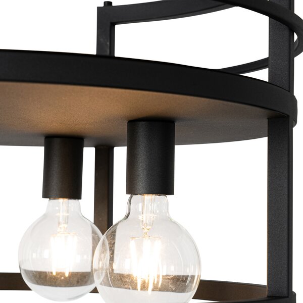 Lampă suspendată industrială neagră cu suport rotund 4 lumini - Cage Rack