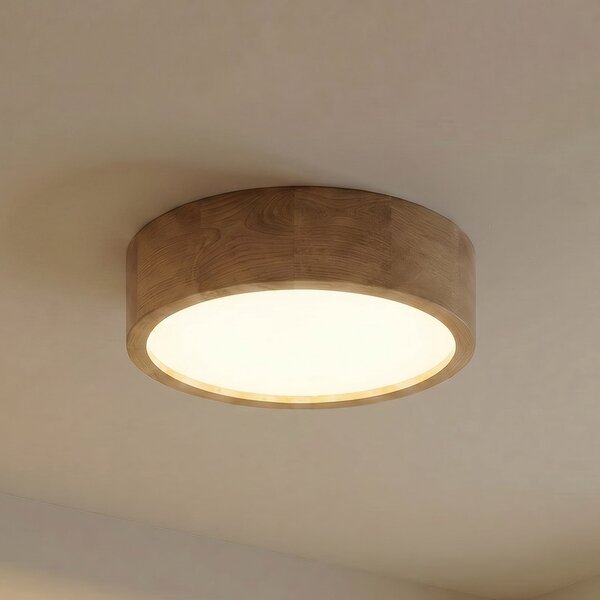 TEMAR LIGHTING Cleo plafonieră, Ø 38 cm, 3 becuri, lemn de stejar, E27, reglabil, Lemn, Camera de zi / sufragerie, Lemn, Modern
