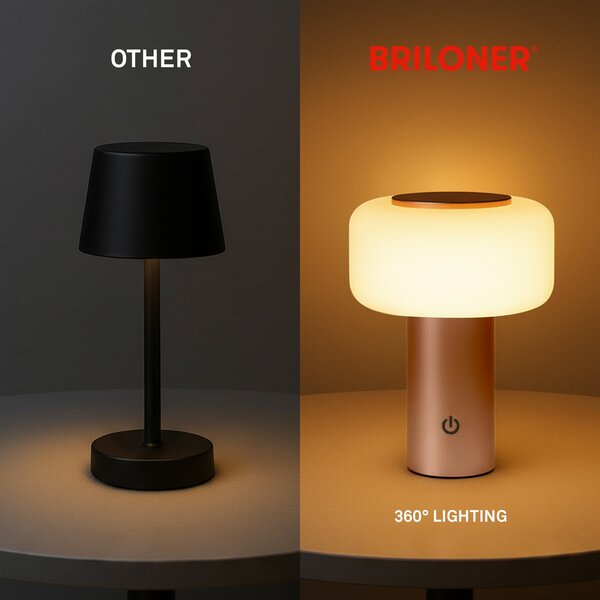 Briloner Lampa de masă cu LED și baterie Juna, maro, IP44, dimabilă, 20 cm, reglabil, Maro / Rugină, Plastic, Modern