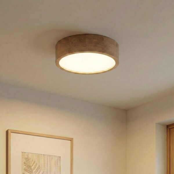 TEMAR LIGHTING Cleo plafonieră, Ø 38 cm, 3 becuri, lemn de stejar, E27, reglabil, Lemn, Camera de zi / sufragerie, Lemn, Modern