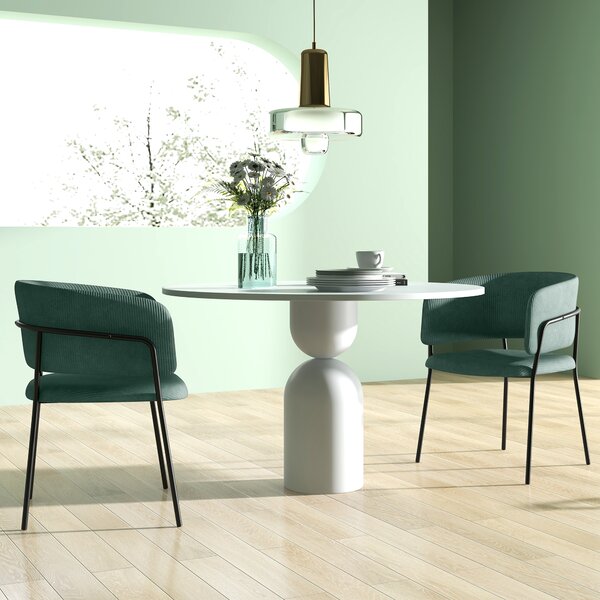 HOMCOM Set de Scaune, Scaune de Bucătărie Tapițate Moderne din Catifea cu Spate, Cotieră și Picioare Metalice, 57x53x73 cm, Verde