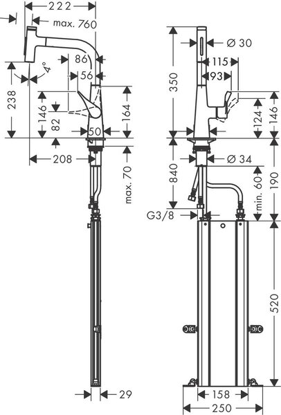 Hansgrohe Metris Select M71 baterie bucătărie pe picior crom 73817000