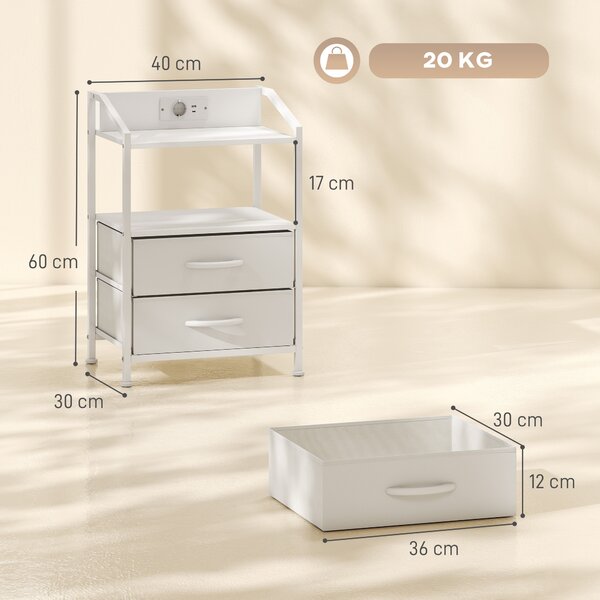 HOMCOM Set de 2 Noptiere Con Lumini Led E Stație de Încărcare, Alb | Aosom Romania